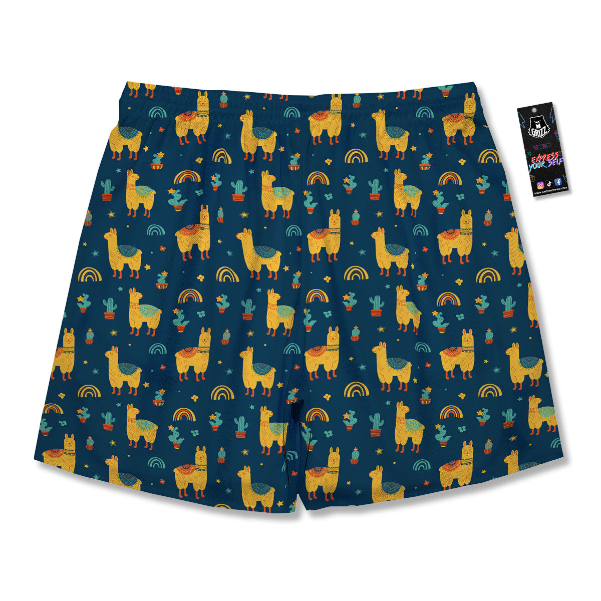 Llama And Cute Cactus Print Pattern Men's Running Shorts-grizzshop