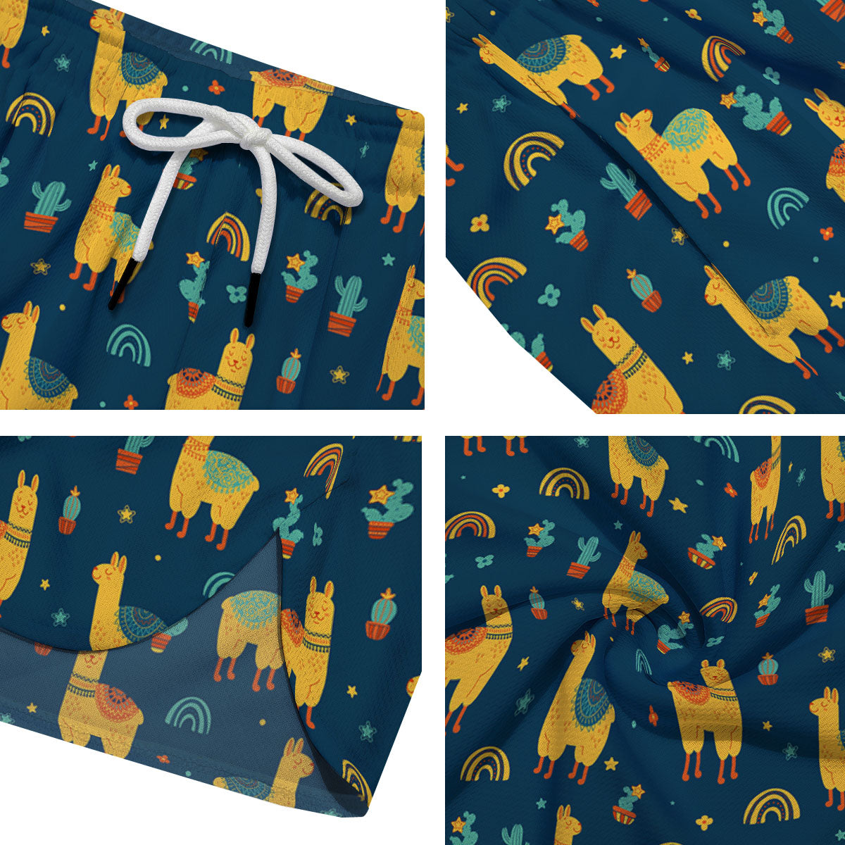 Llama And Cute Cactus Print Pattern Men's Running Shorts-grizzshop
