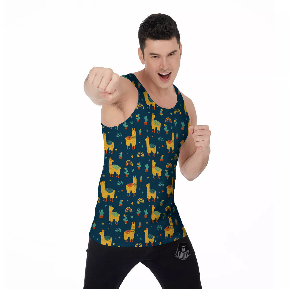 Llama And Cute Cactus Print Pattern Men's Tank Top-grizzshop