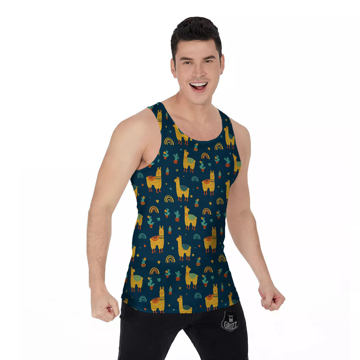 Llama And Cute Cactus Print Pattern Men's Tank Top-grizzshop