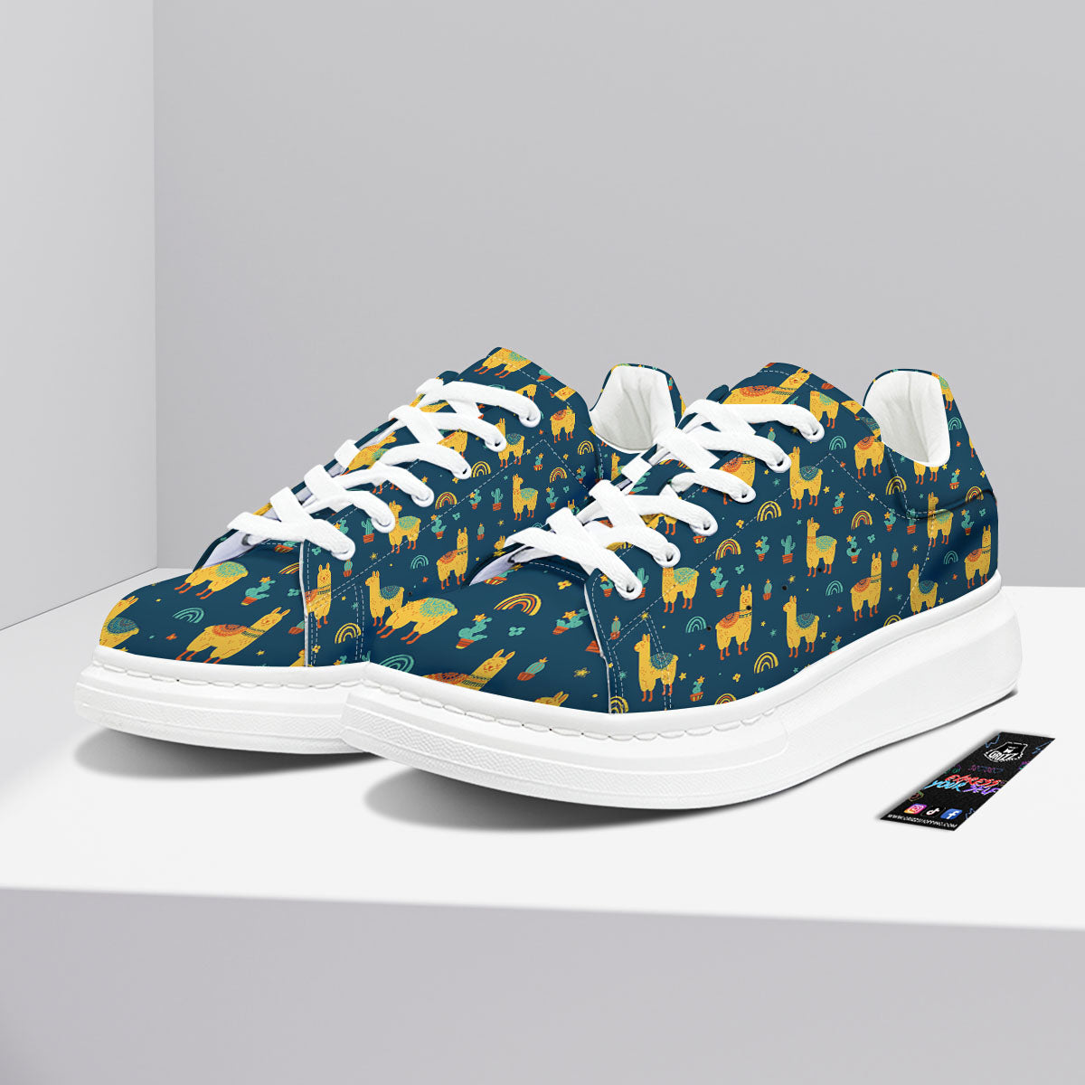 Llama And Cute Cactus Print Pattern Platform Shoes-grizzshop