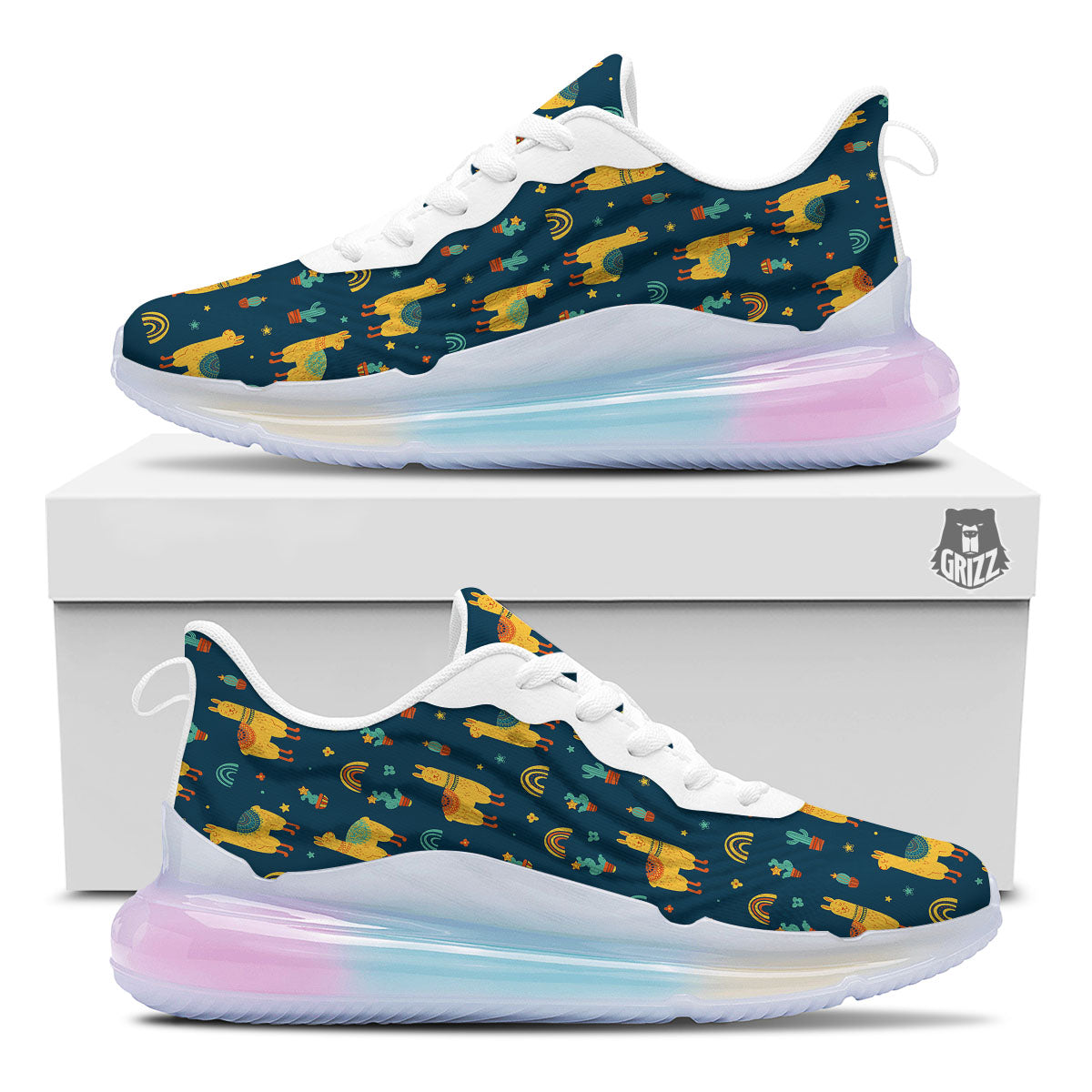Llama And Cute Cactus Print Pattern Running Sneakers-grizzshop
