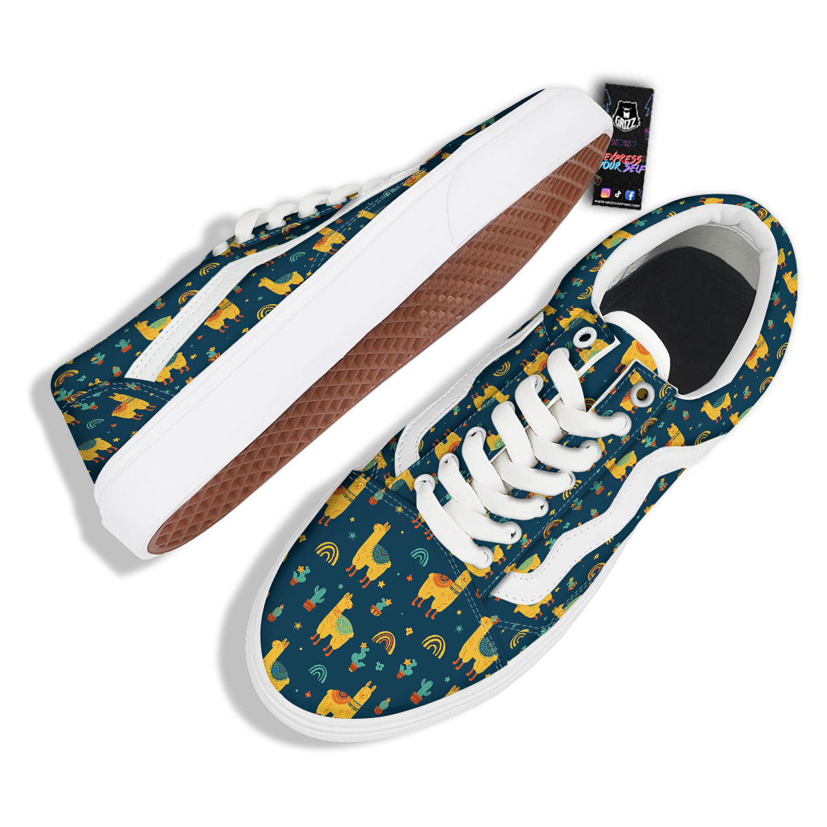 Llama And Cute Cactus Print Pattern Skate Shoes-grizzshop