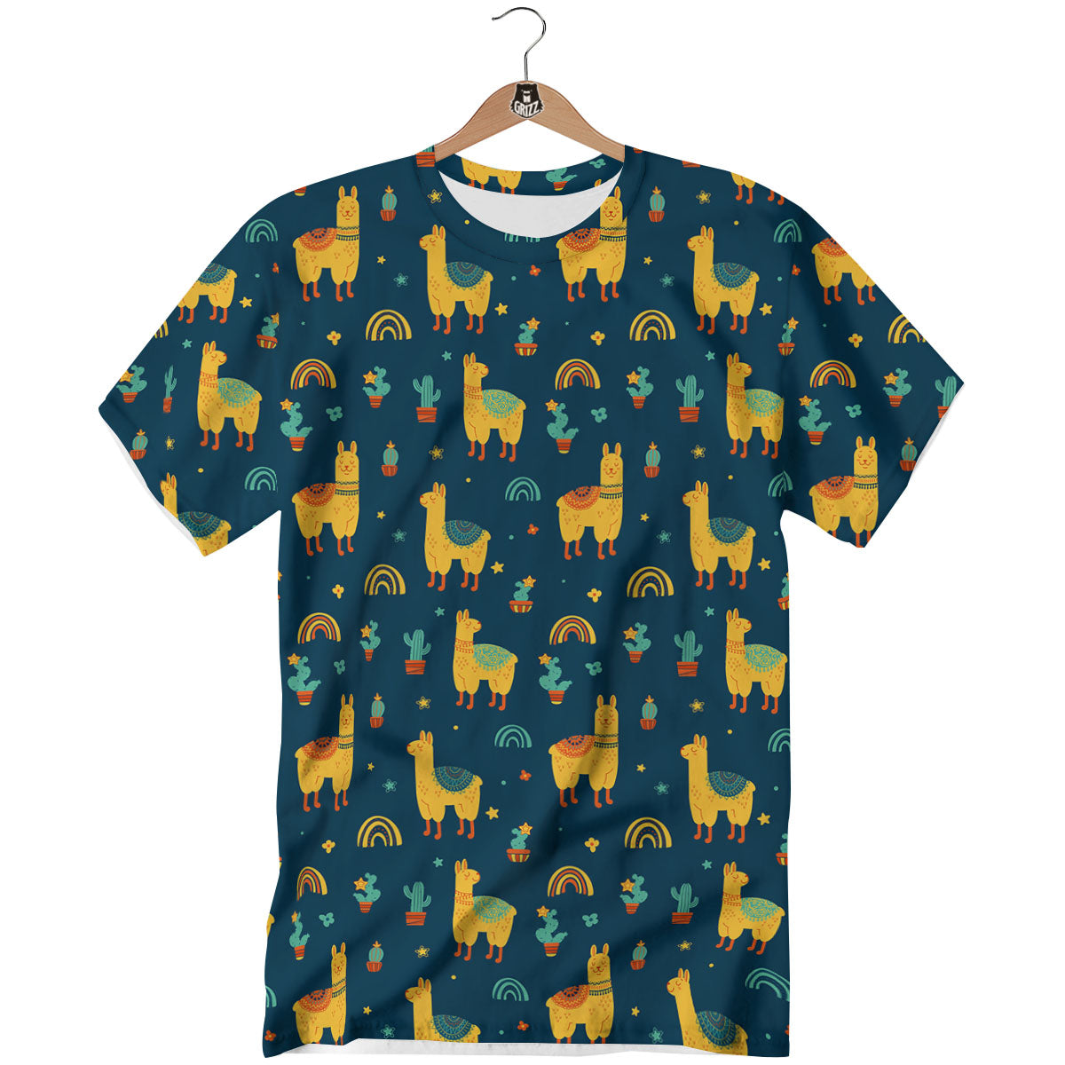 Llama And Cute Cactus Print Pattern T-Shirt-grizzshop