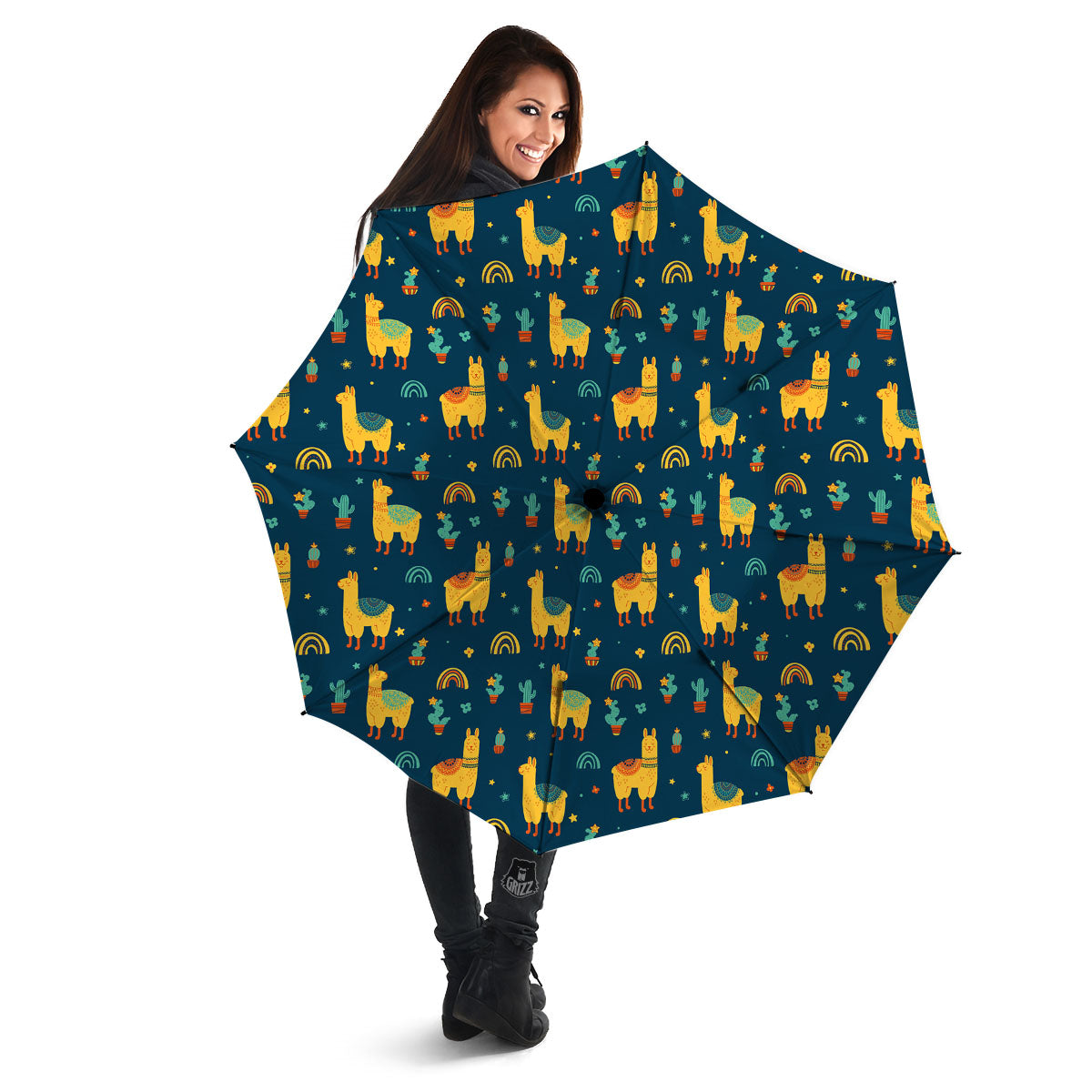 Llama And Cute Cactus Print Pattern Umbrella-grizzshop