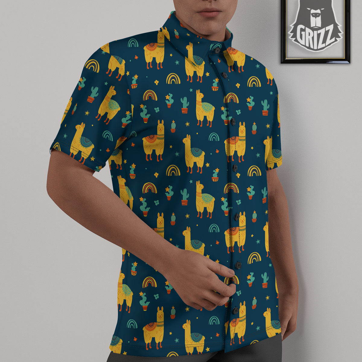 Llama And Cute Cactus Print Pattern Untucked Shirts-grizzshop