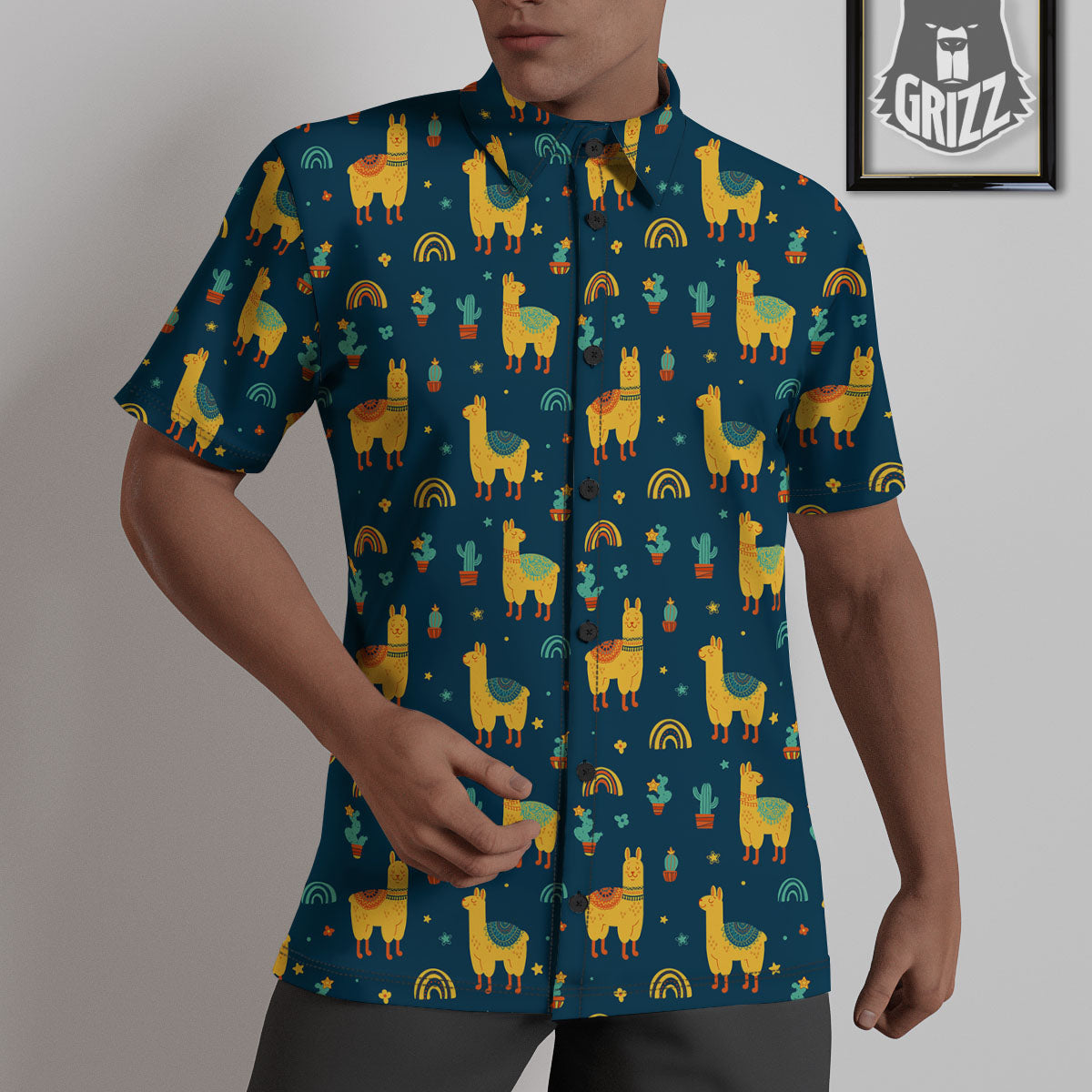 Llama And Cute Cactus Print Pattern Untucked Shirts-grizzshop