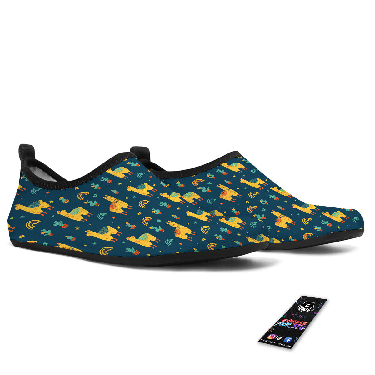 Llama And Cute Cactus Print Pattern Water Shoes-grizzshop