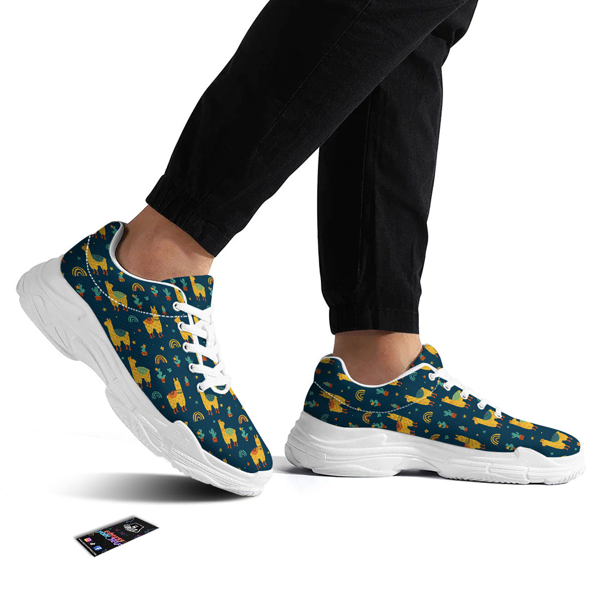 Llama And Cute Cactus Print Pattern White Chunky Shoes-grizzshop