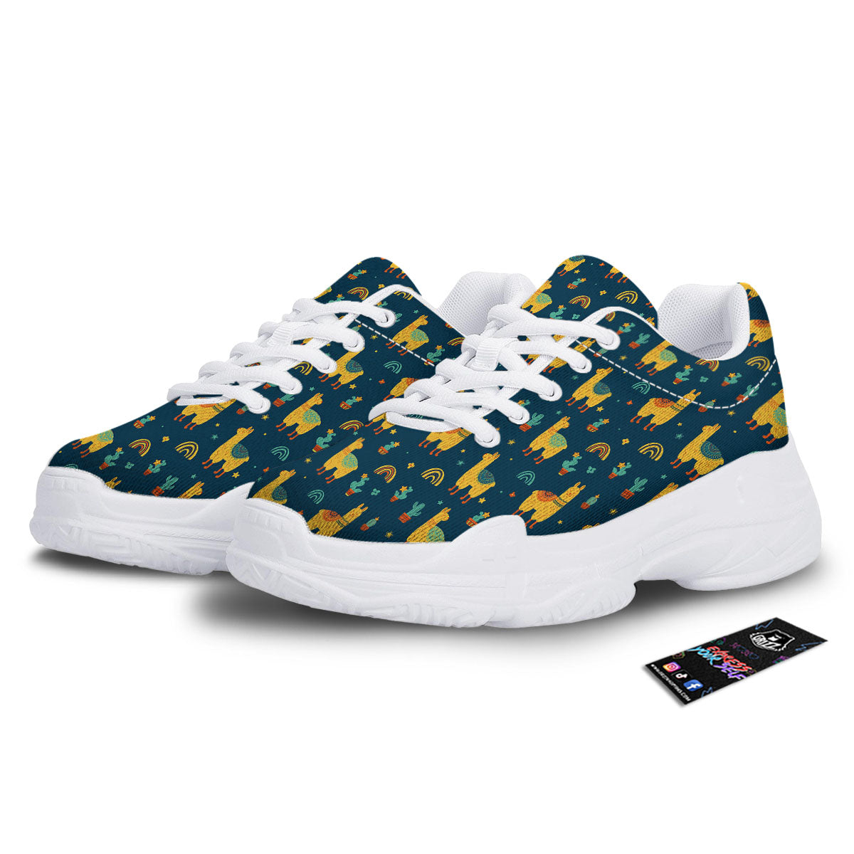 Llama And Cute Cactus Print Pattern White Chunky Shoes-grizzshop