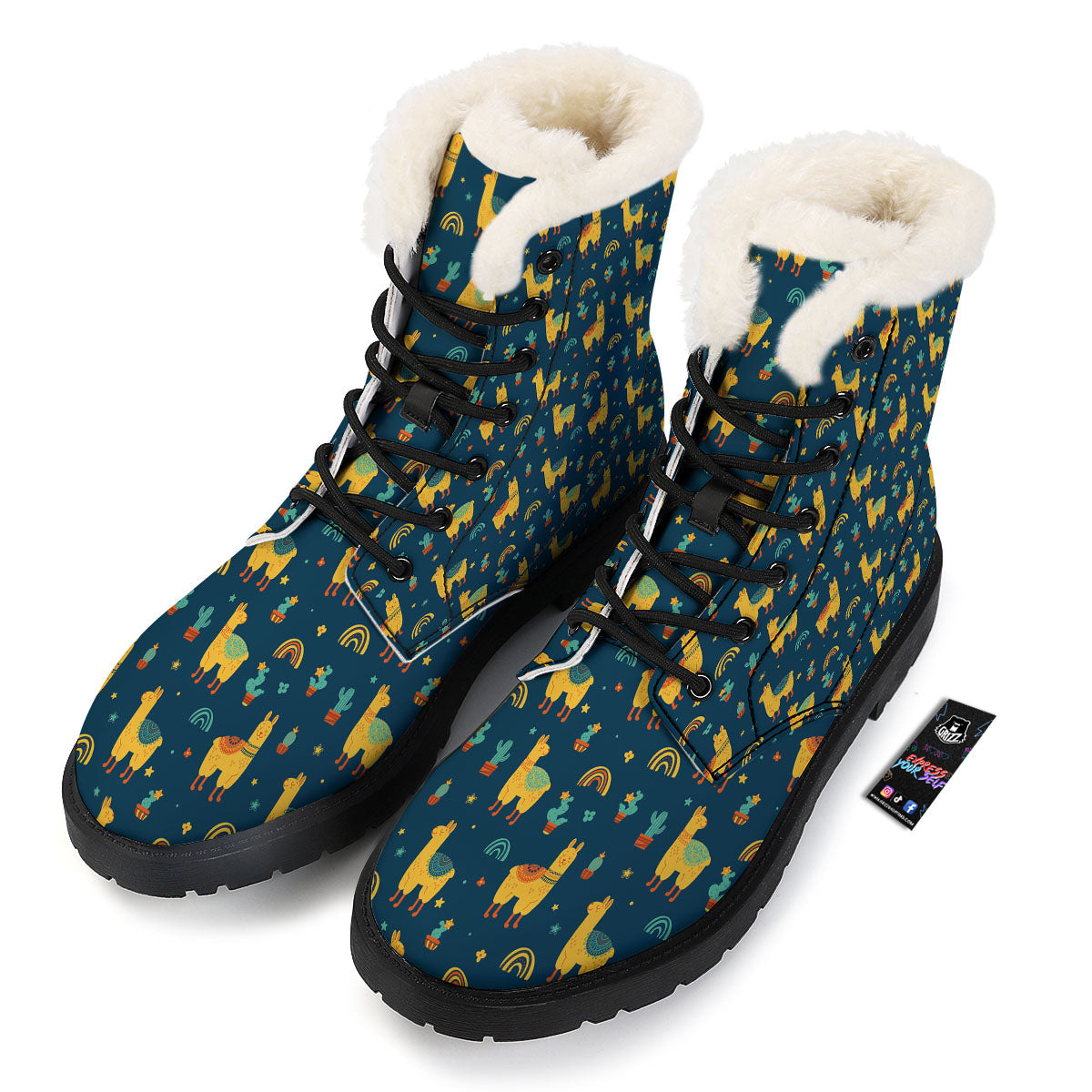 Llama And Cute Cactus Print Pattern Winter Boots-grizzshop