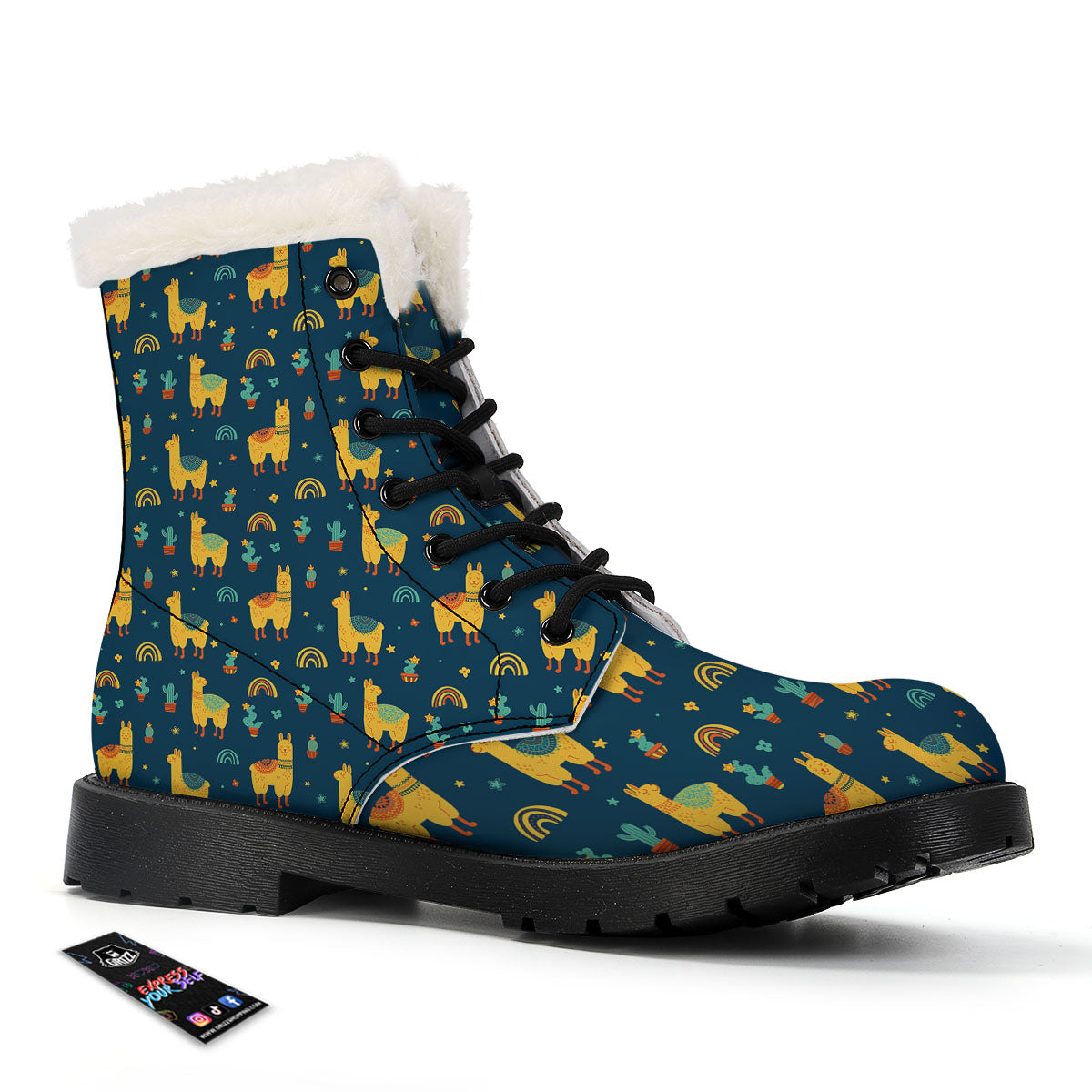 Llama And Cute Cactus Print Pattern Winter Boots-grizzshop