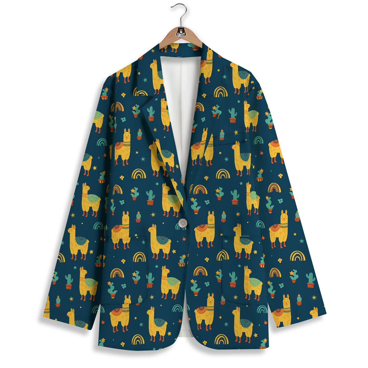 Llama And Cute Cactus Print Pattern Women's Blazer-grizzshop