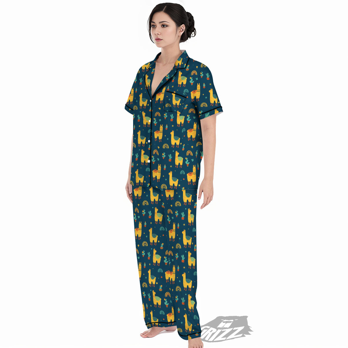 Llama And Cute Cactus Print Pattern Women's Pajamas Set-grizzshop