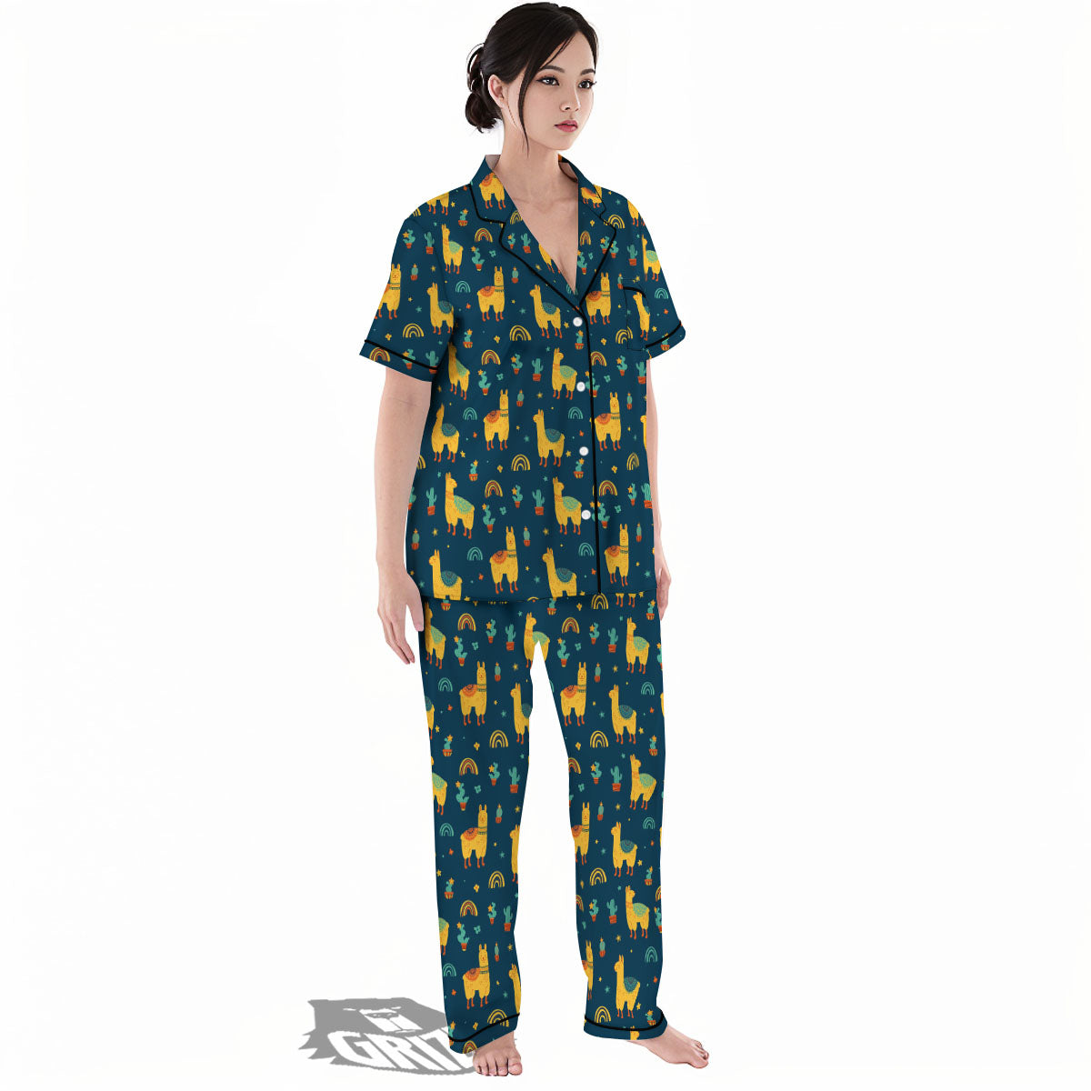 Llama And Cute Cactus Print Pattern Women's Pajamas Set-grizzshop