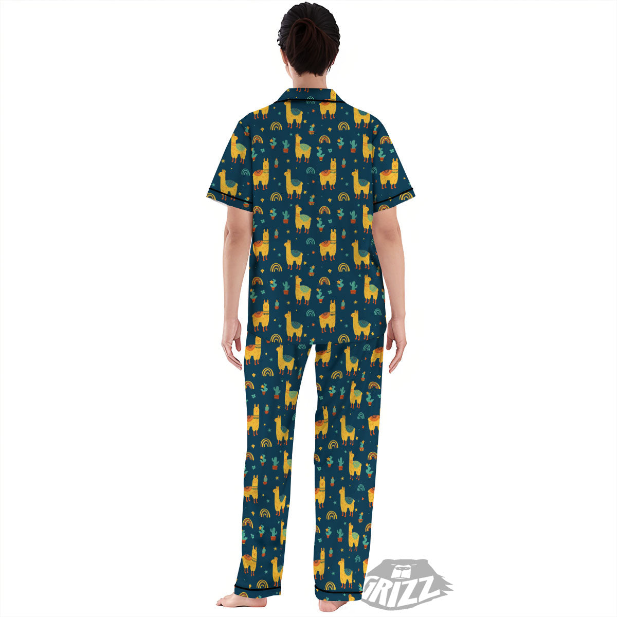Llama And Cute Cactus Print Pattern Women's Pajamas Set-grizzshop