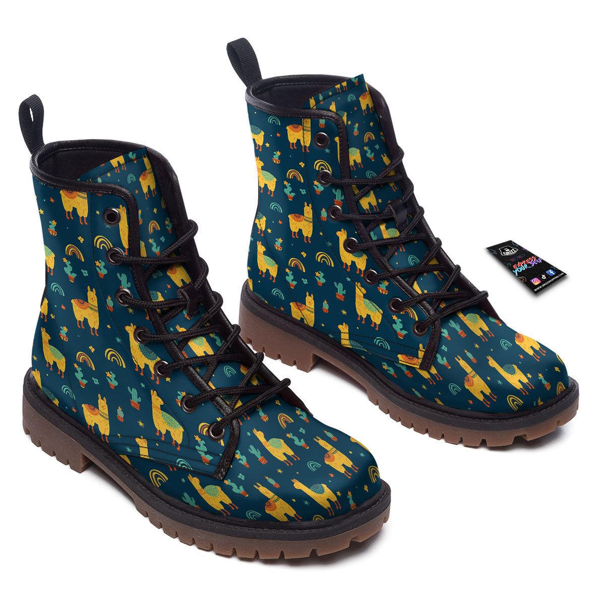 Llama And Cute Cactus Print Pattern Work Boots-grizzshop