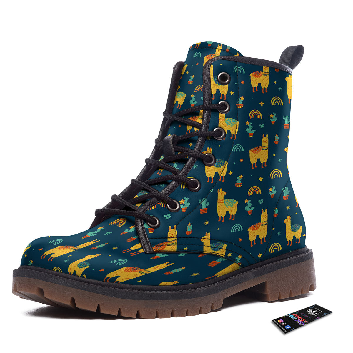 Llama And Cute Cactus Print Pattern Work Boots-grizzshop