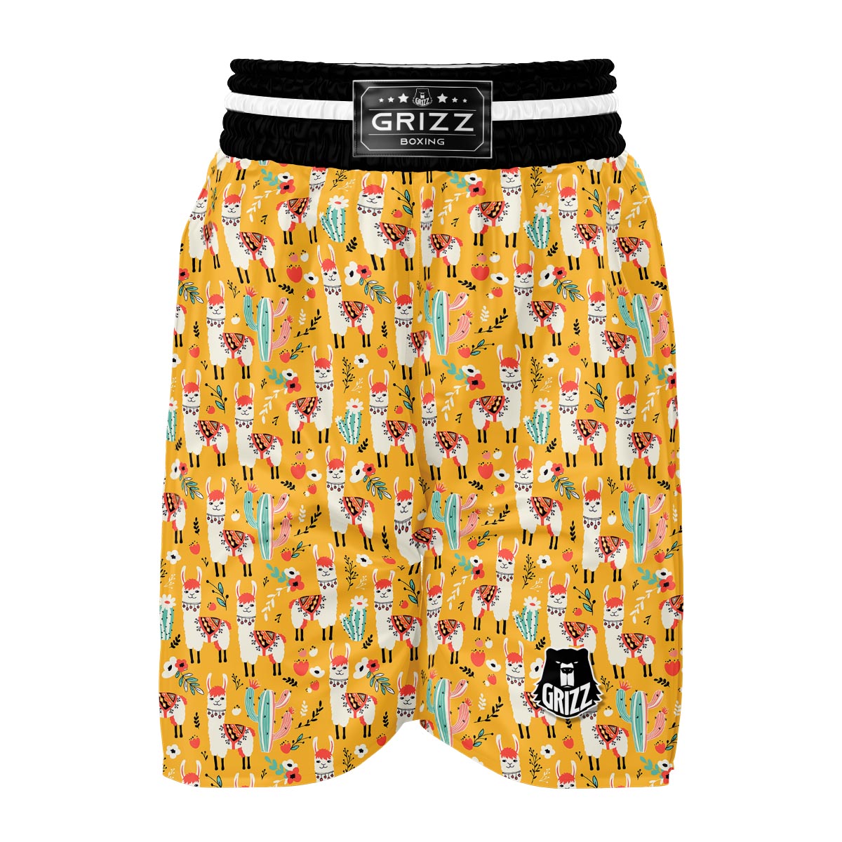 Llama Cactus Pattern Print Boxing Shorts-grizzshop