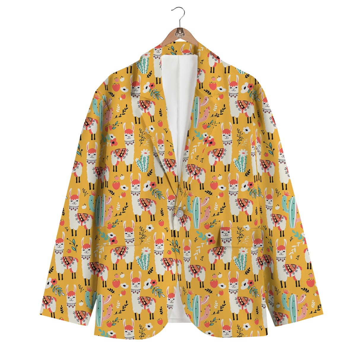Llama Cactus Pattern Print Men's Blazer-grizzshop