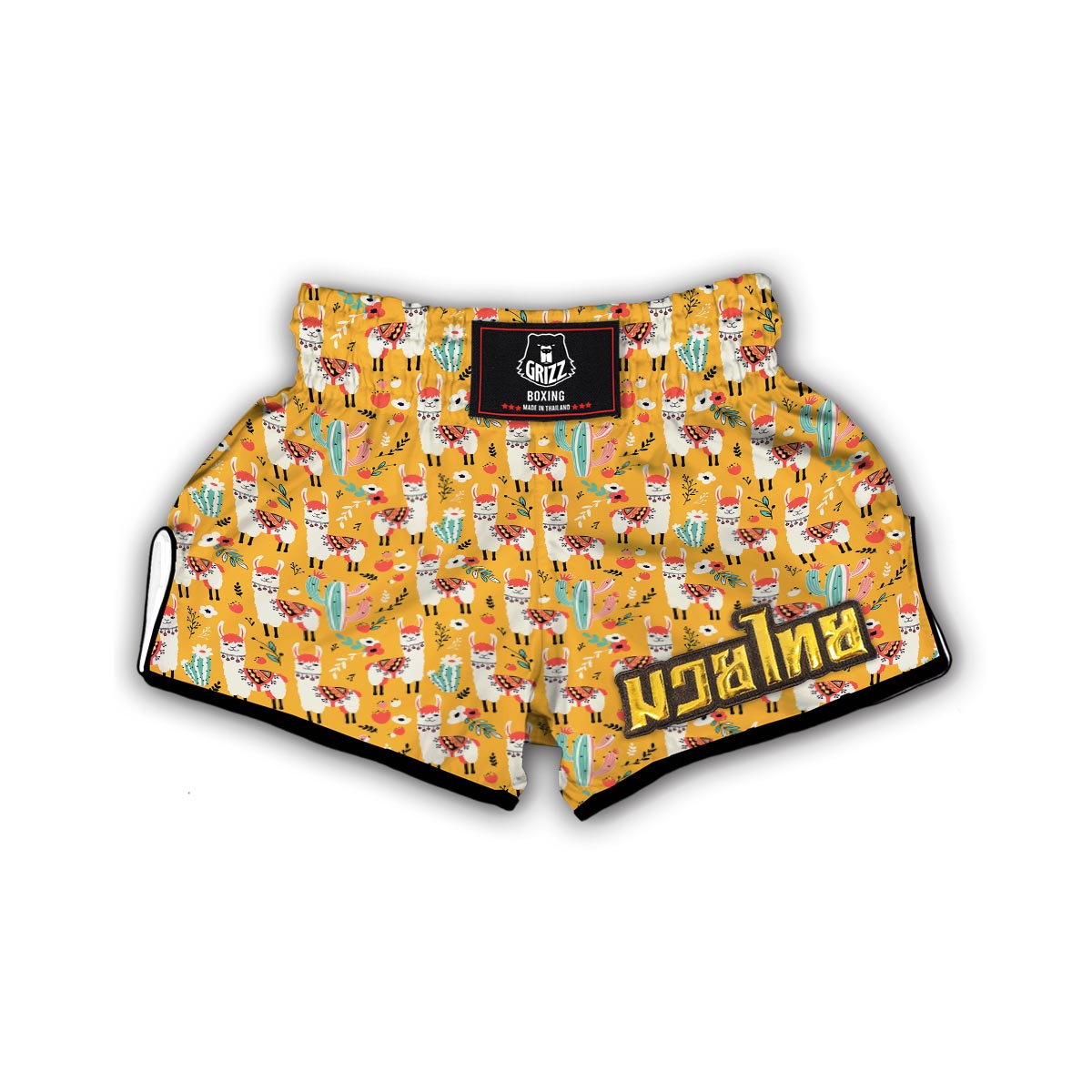Llama Cactus Pattern Print Muay Thai Boxing Shorts-grizzshop