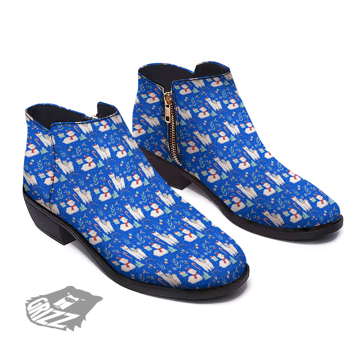 Llama Christmas Print Pattern Ankle Boots-grizzshop