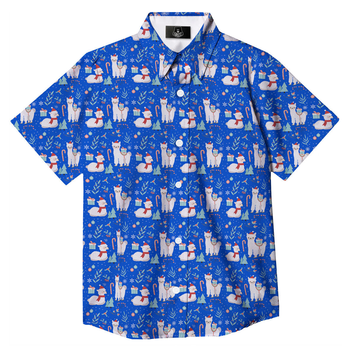 Llama Christmas Print Pattern Button Up Shirt-grizzshop