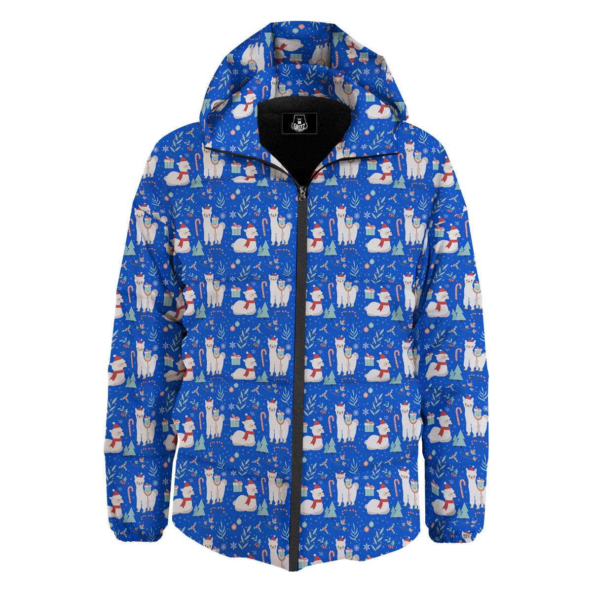 Llama Christmas Print Pattern Down Jacket-grizzshop