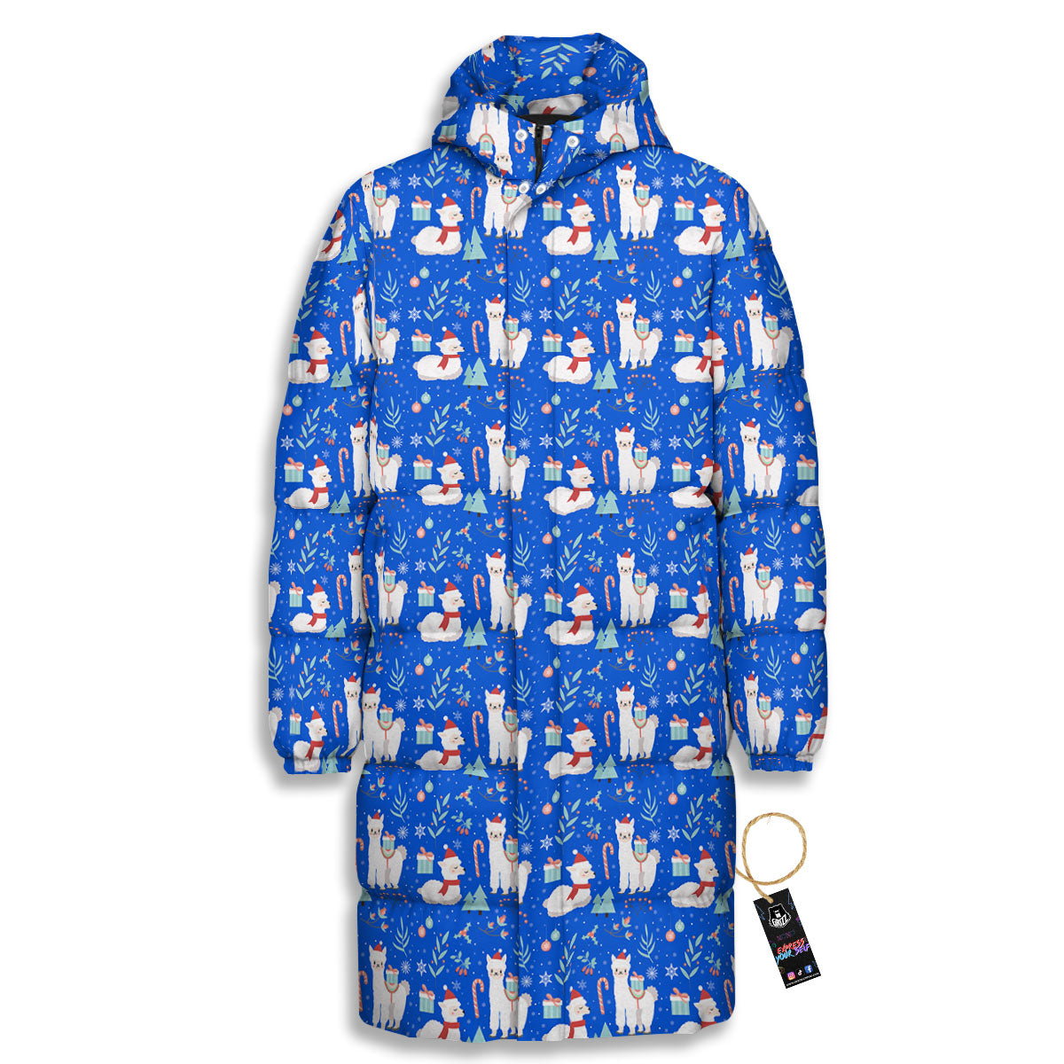 Llama Christmas Print Pattern Long Down Jacket-grizzshop