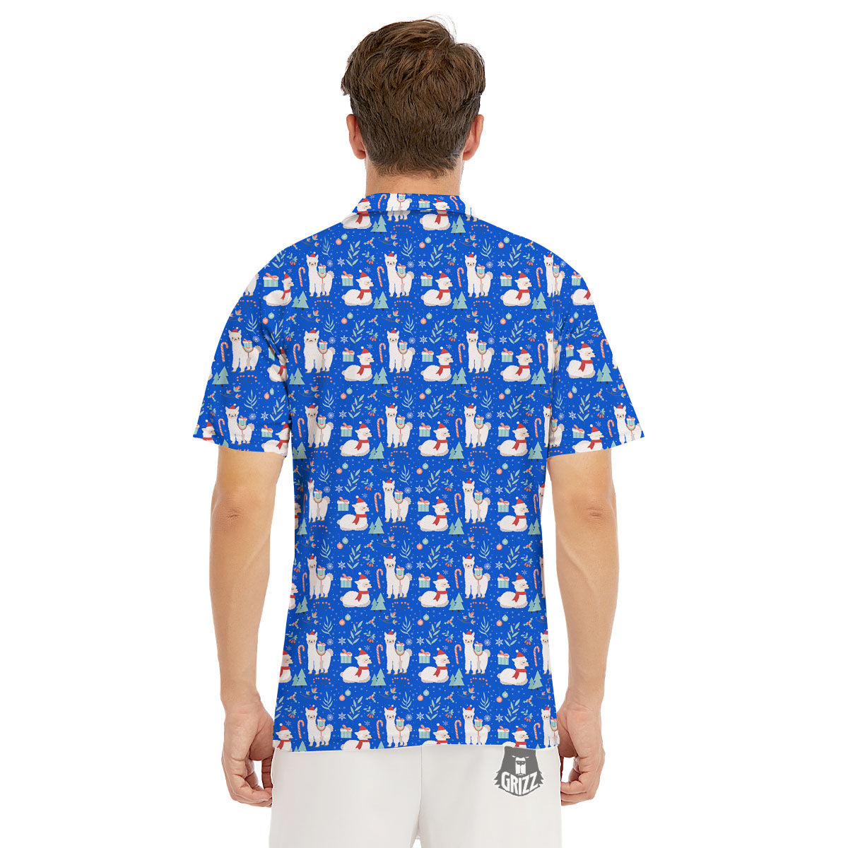 Llama Christmas Print Pattern Men's Golf Shirts-grizzshop