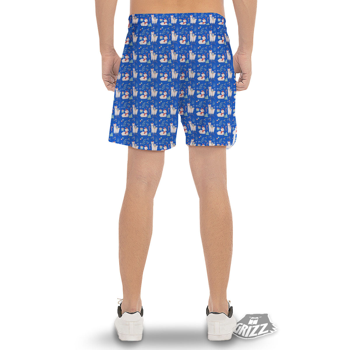 Llama Christmas Print Pattern Men's Gym Shorts-grizzshop