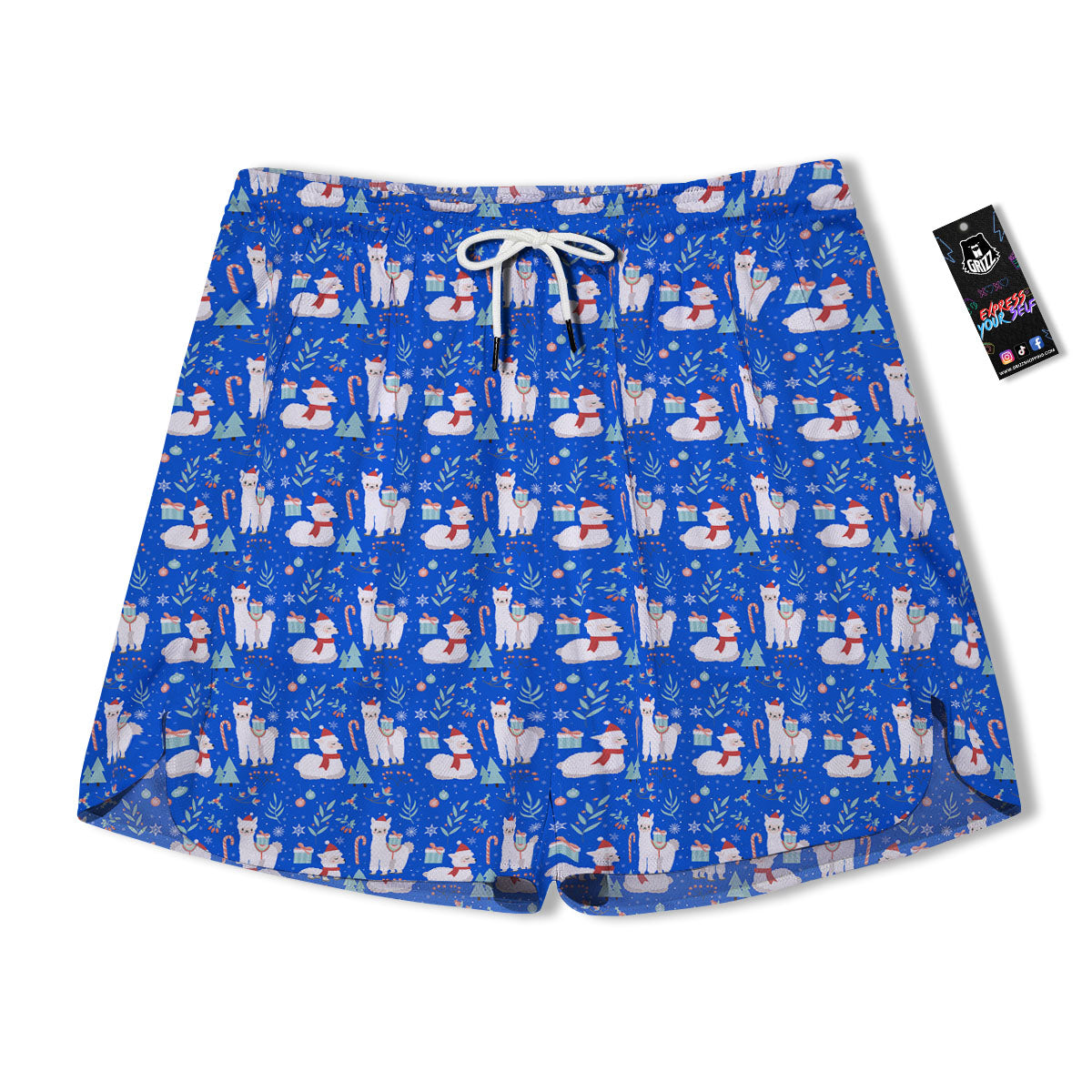 Llama Christmas Print Pattern Men's Running Shorts-grizzshop