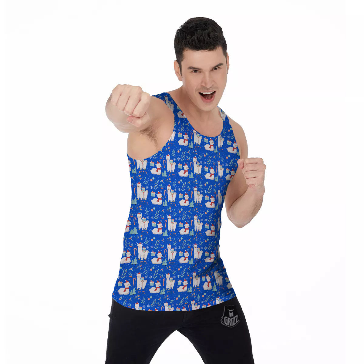 Llama Christmas Print Pattern Men's Tank Top-grizzshop