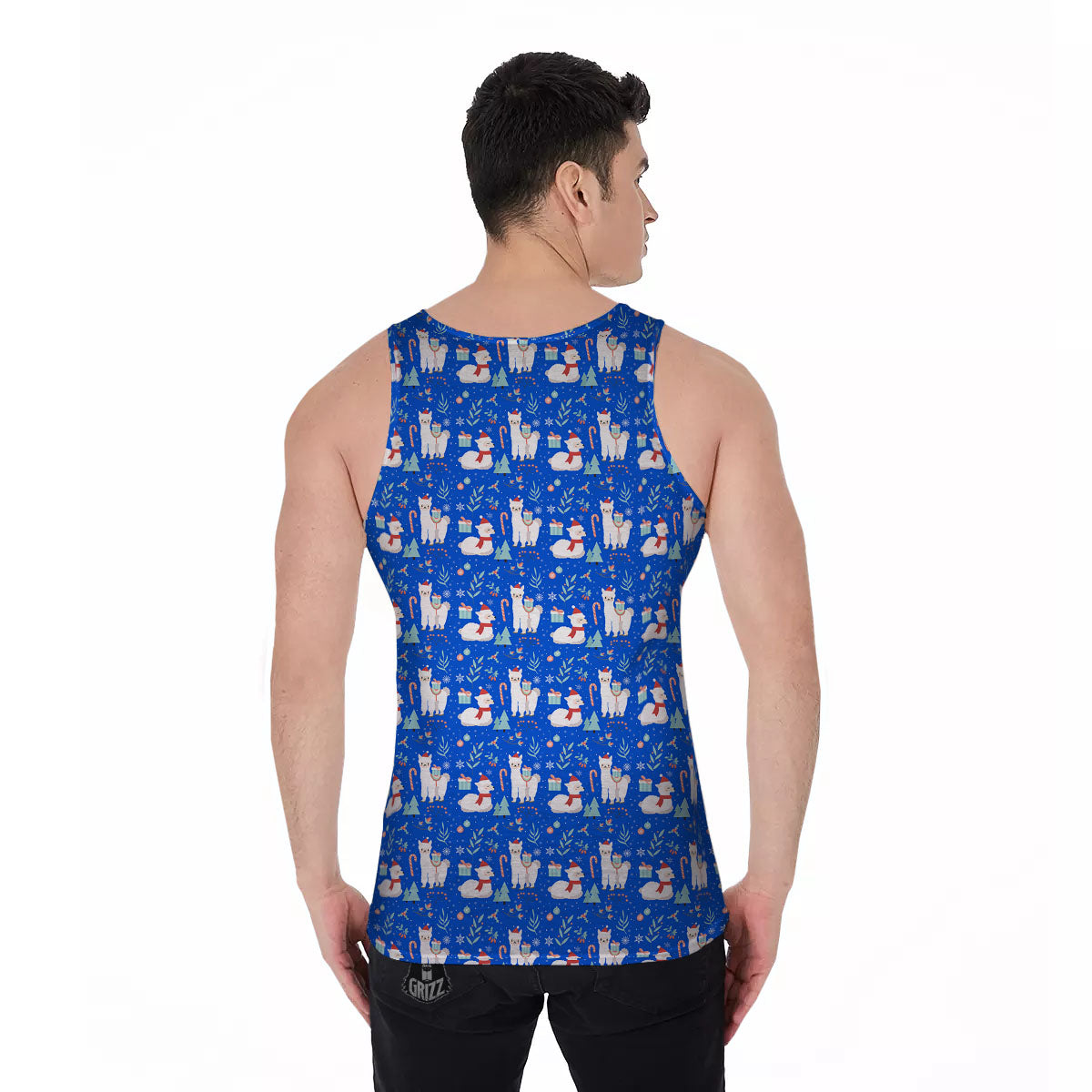 Llama Christmas Print Pattern Men's Tank Top-grizzshop