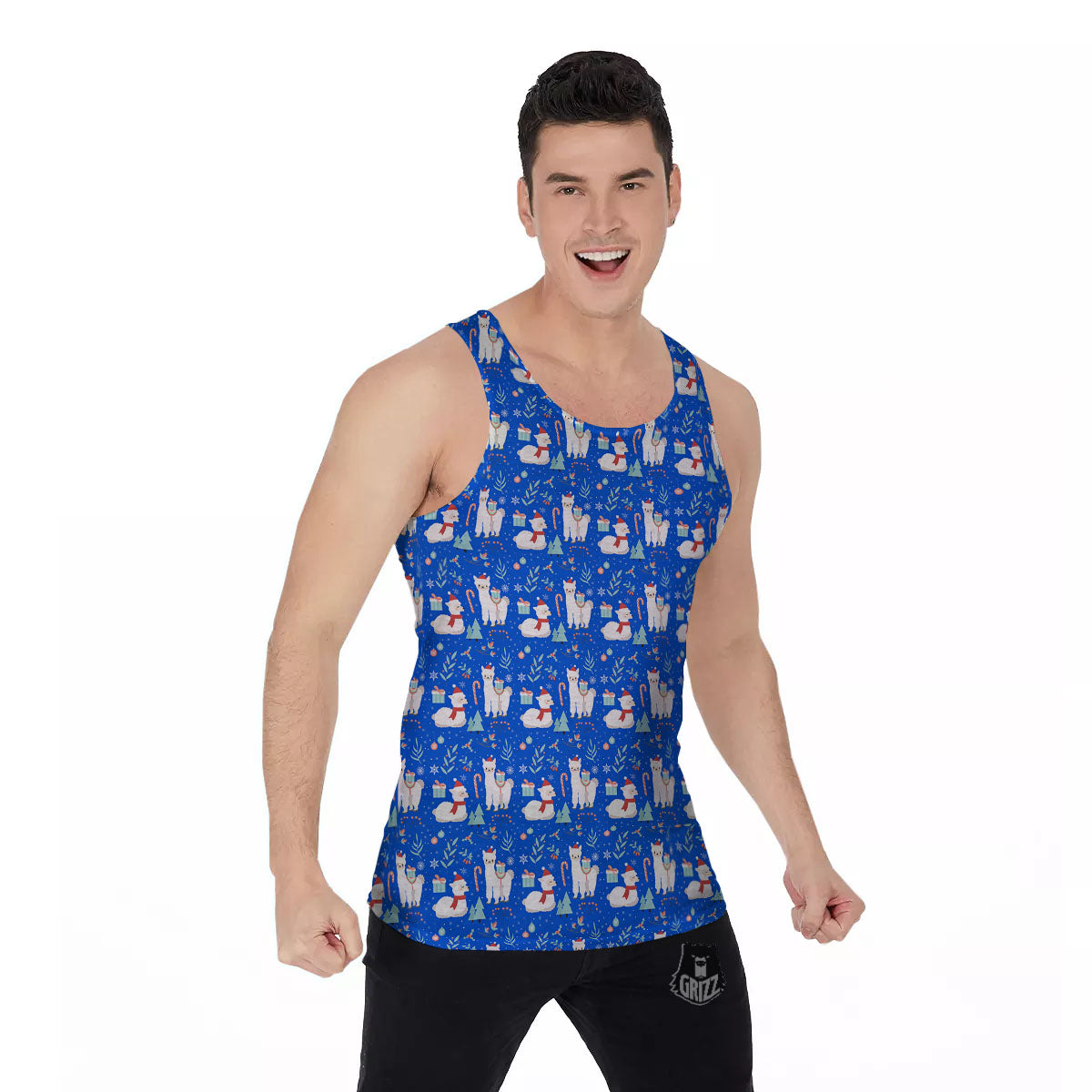Llama Christmas Print Pattern Men's Tank Top-grizzshop