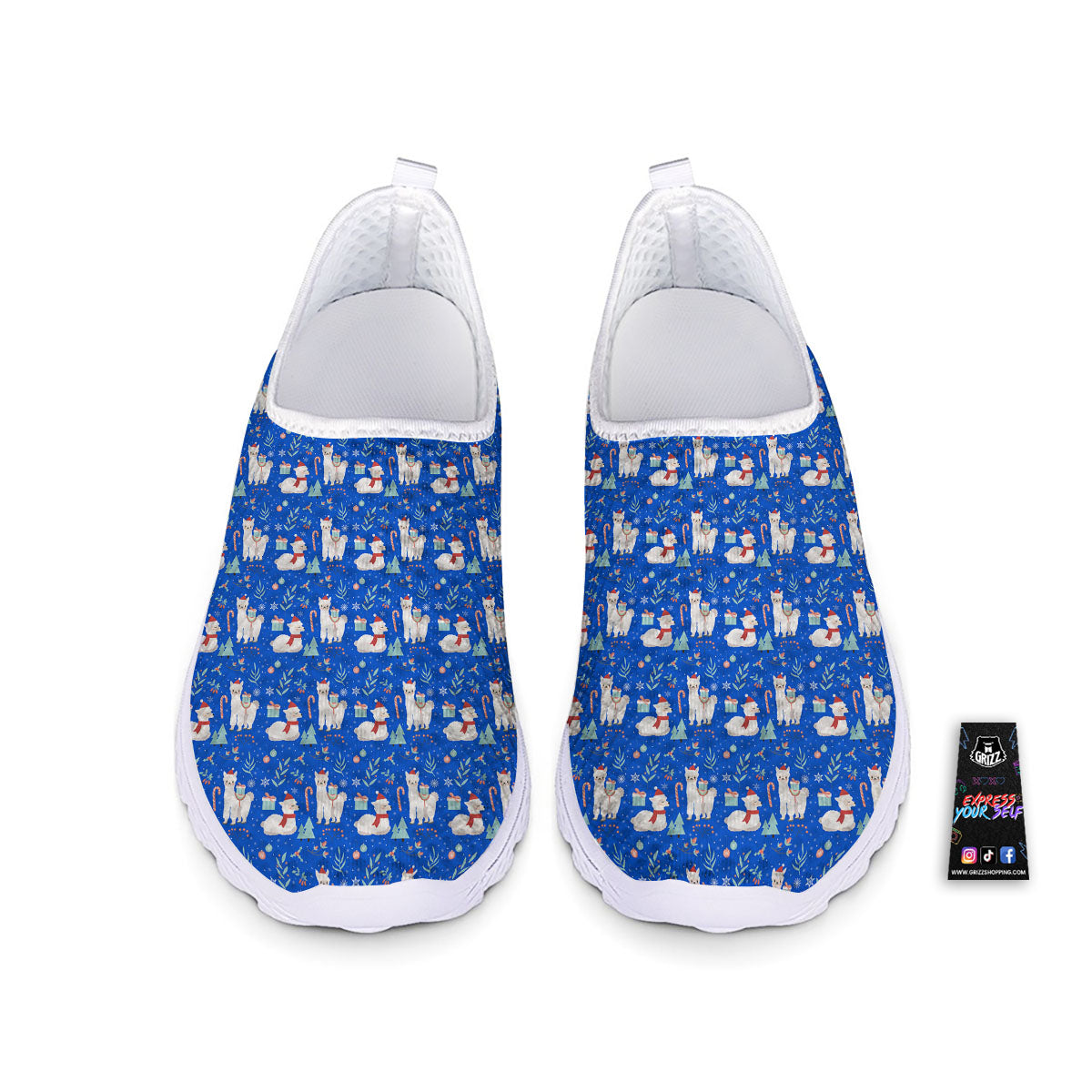 Llama Christmas Print Pattern Nurse Shoes-grizzshop