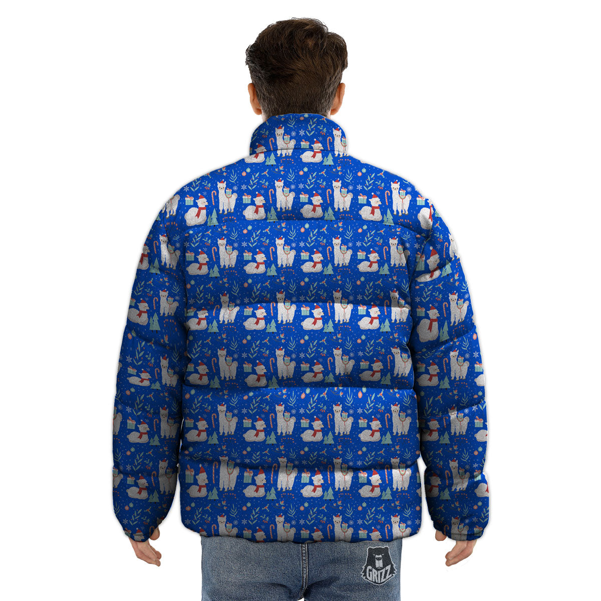 Llama Christmas Print Pattern Puffer Jacket-grizzshop
