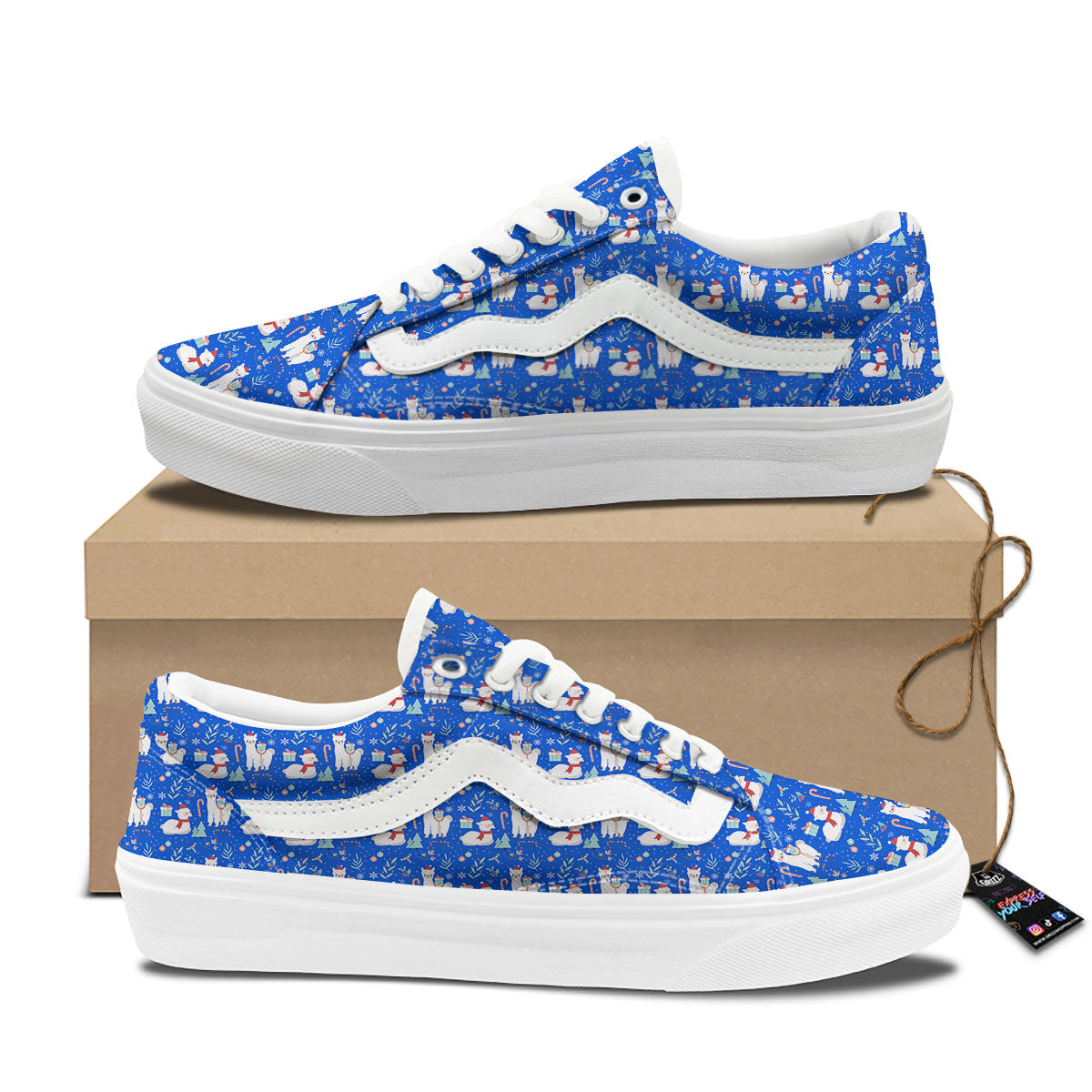 Llama Christmas Print Pattern Skate Shoes-grizzshop