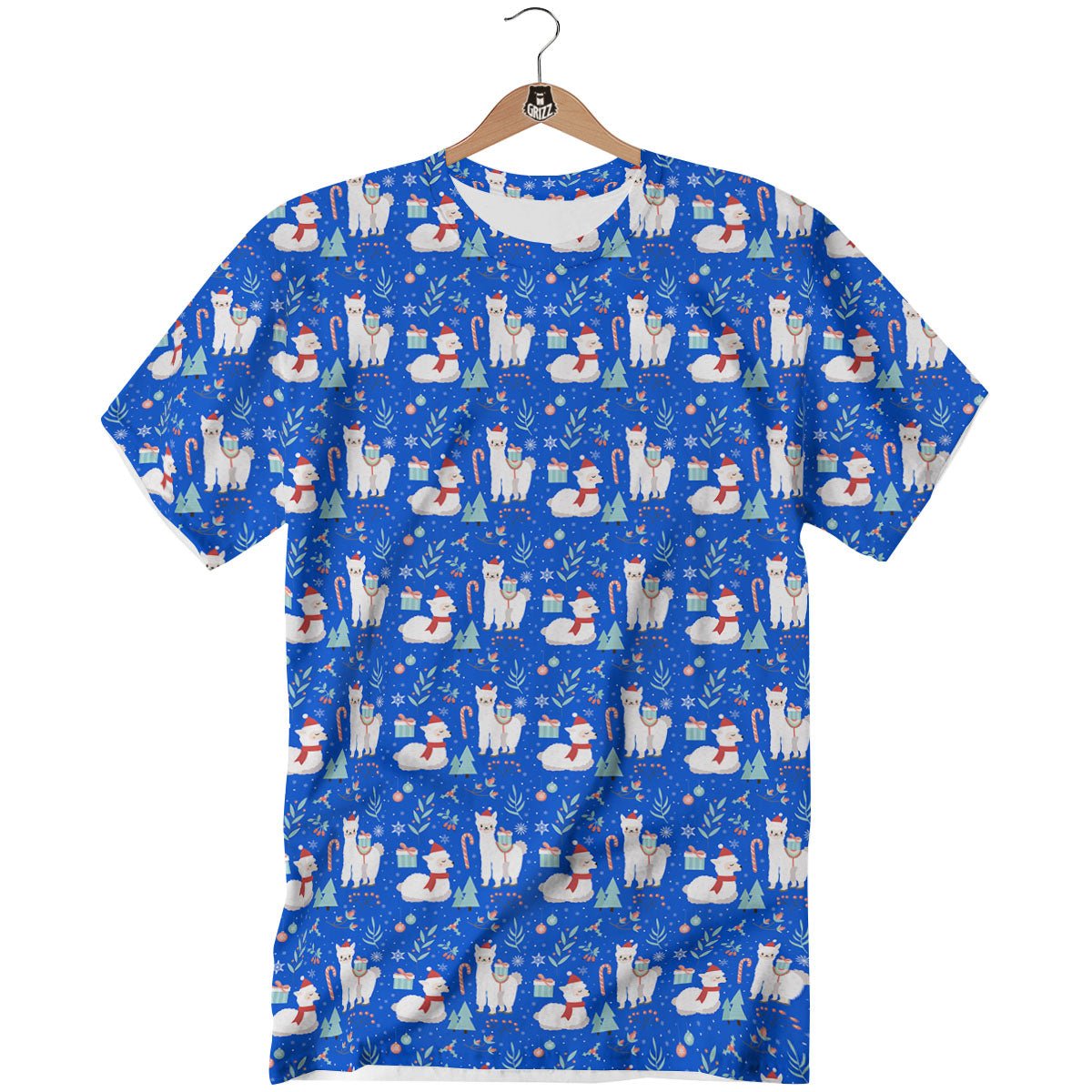 Llama Christmas Print Pattern T-Shirt-grizzshop
