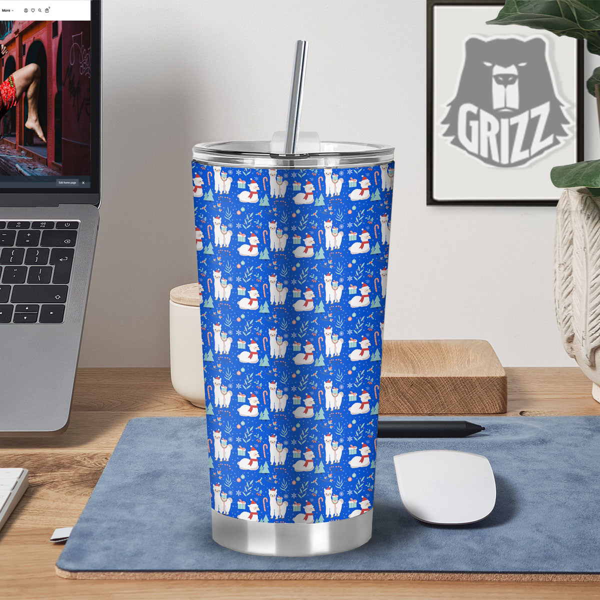 Llama Christmas Print Pattern Tumbler-grizzshop