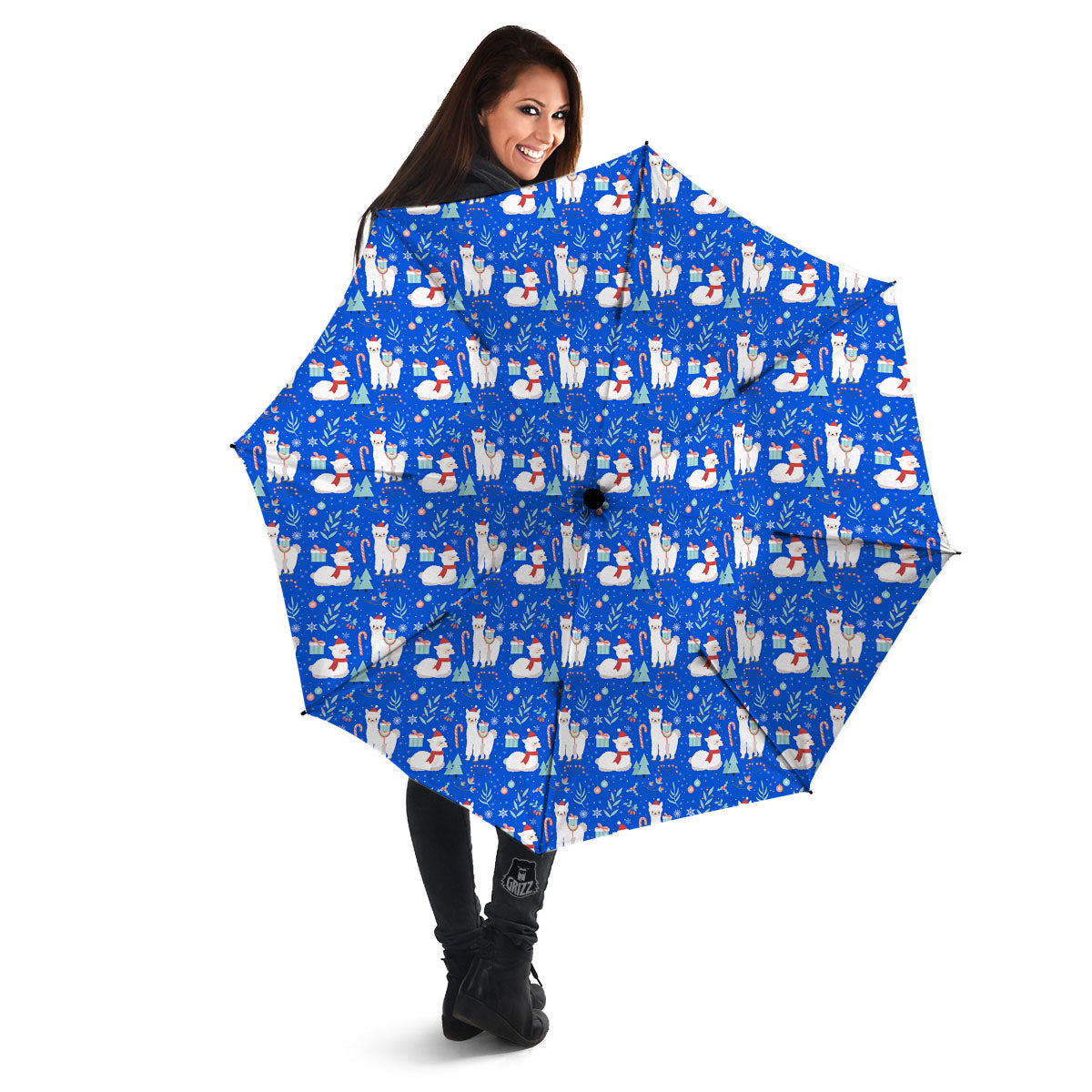 Llama Christmas Print Pattern Umbrella-grizzshop