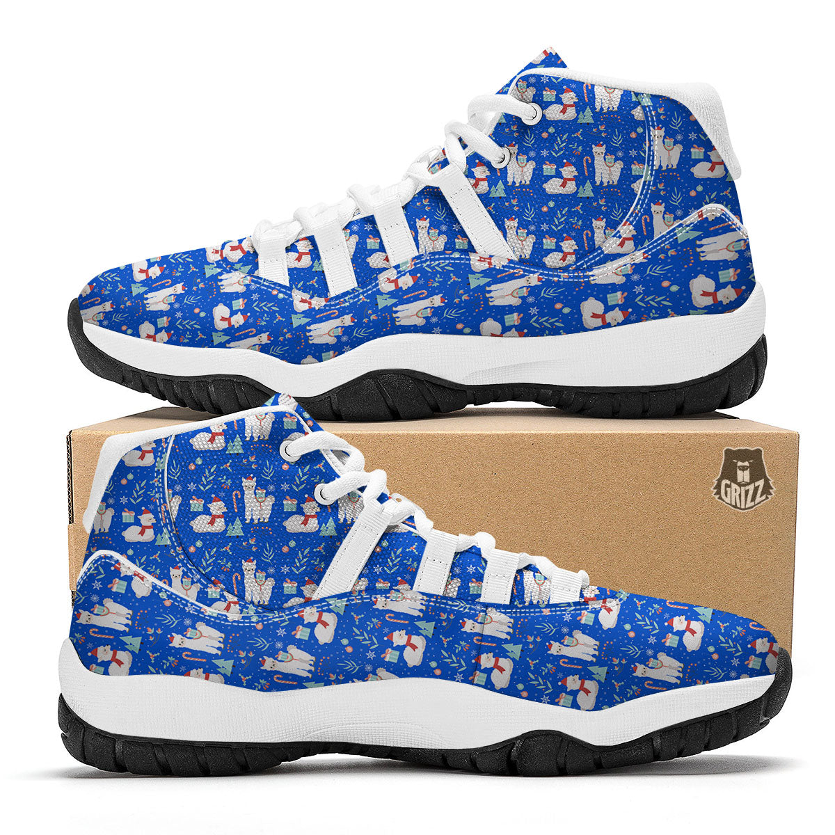 Llama Christmas Print Pattern White Bball Shoes-grizzshop