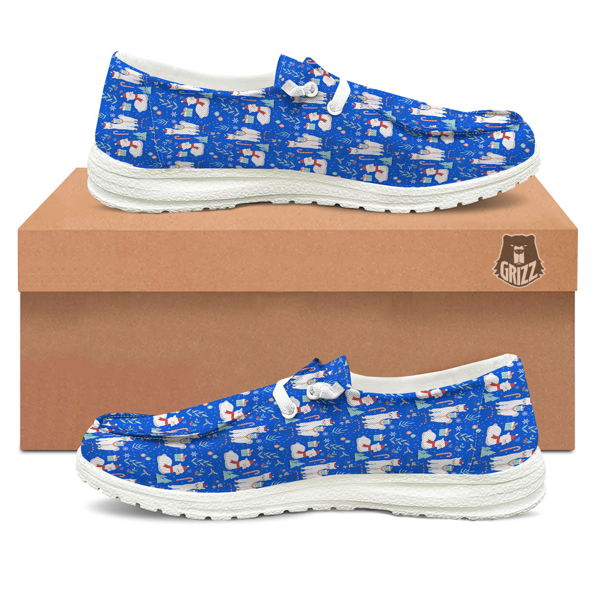 Llama Christmas Print Pattern White Loafers-grizzshop
