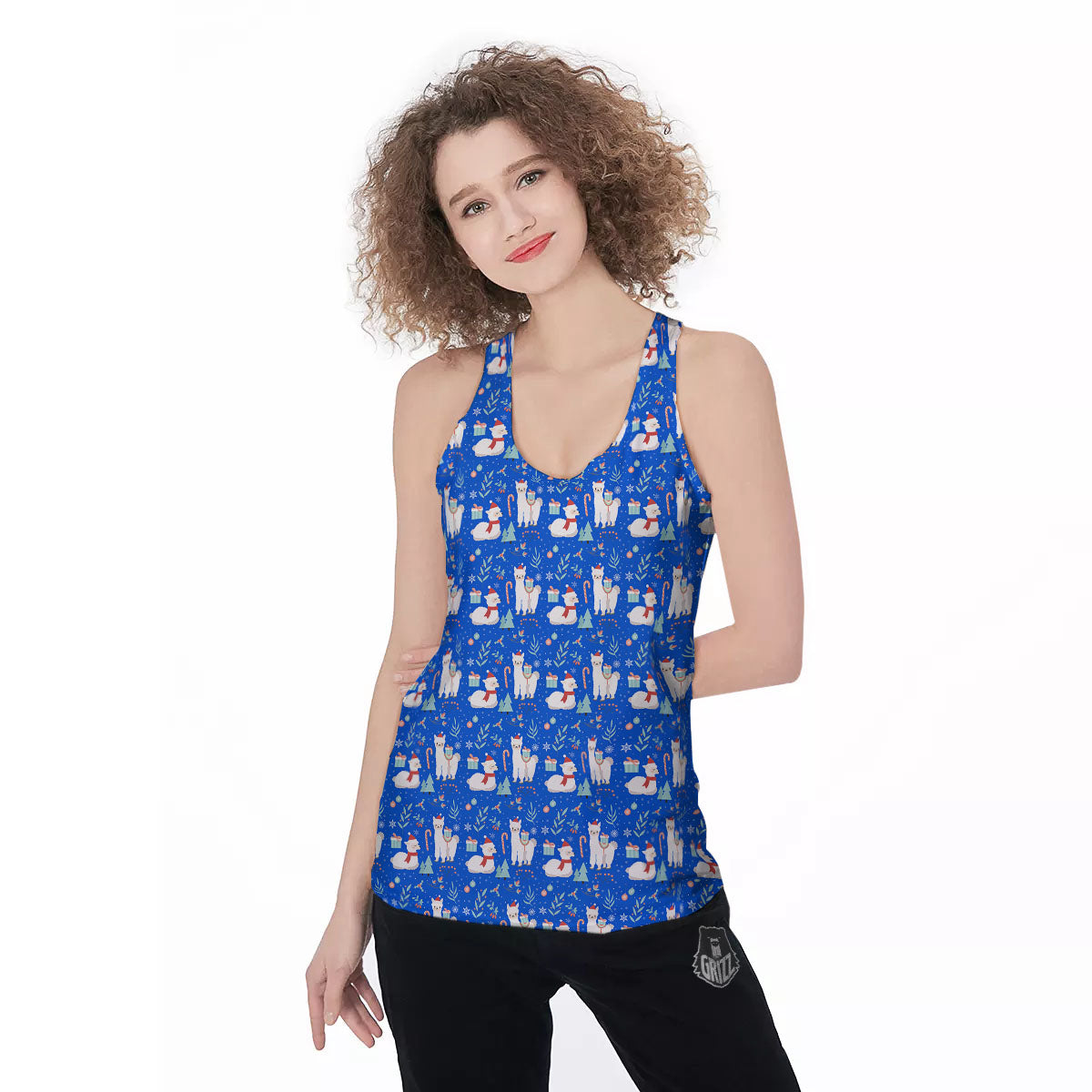 Llama Christmas Print Pattern Women's Racerback Tank Top-grizzshop