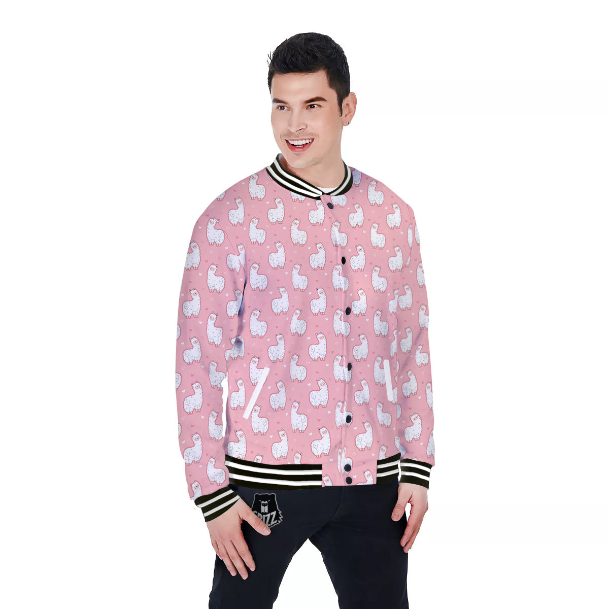 Llama Cute Pink Print Pattern Baseball Jacket-grizzshop