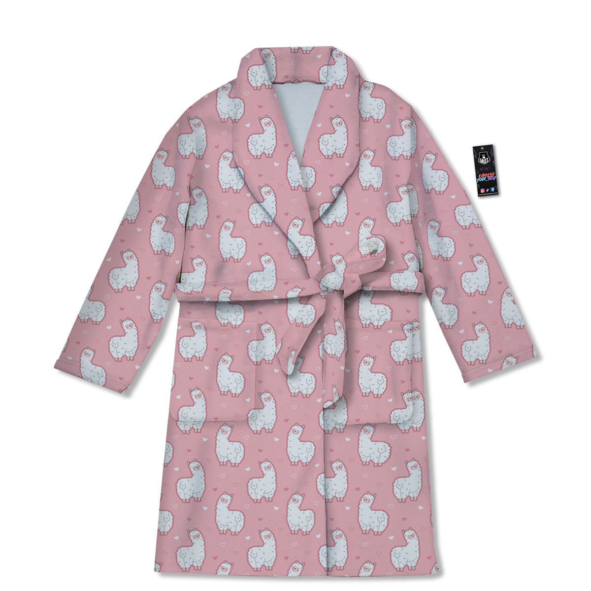 Llama Cute Pink Print Pattern Bathrobe-grizzshop