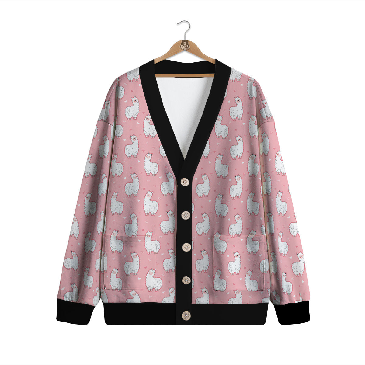 Llama Cute Pink Print Pattern Cardigan-grizzshop