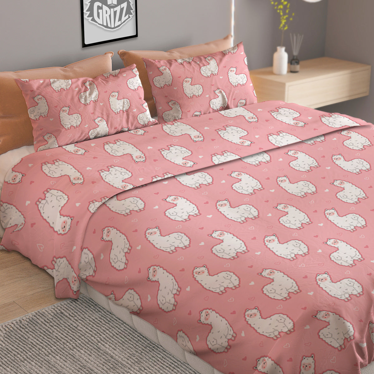 Llama Cute Pink Print Pattern Duvet Cover Bedding Set