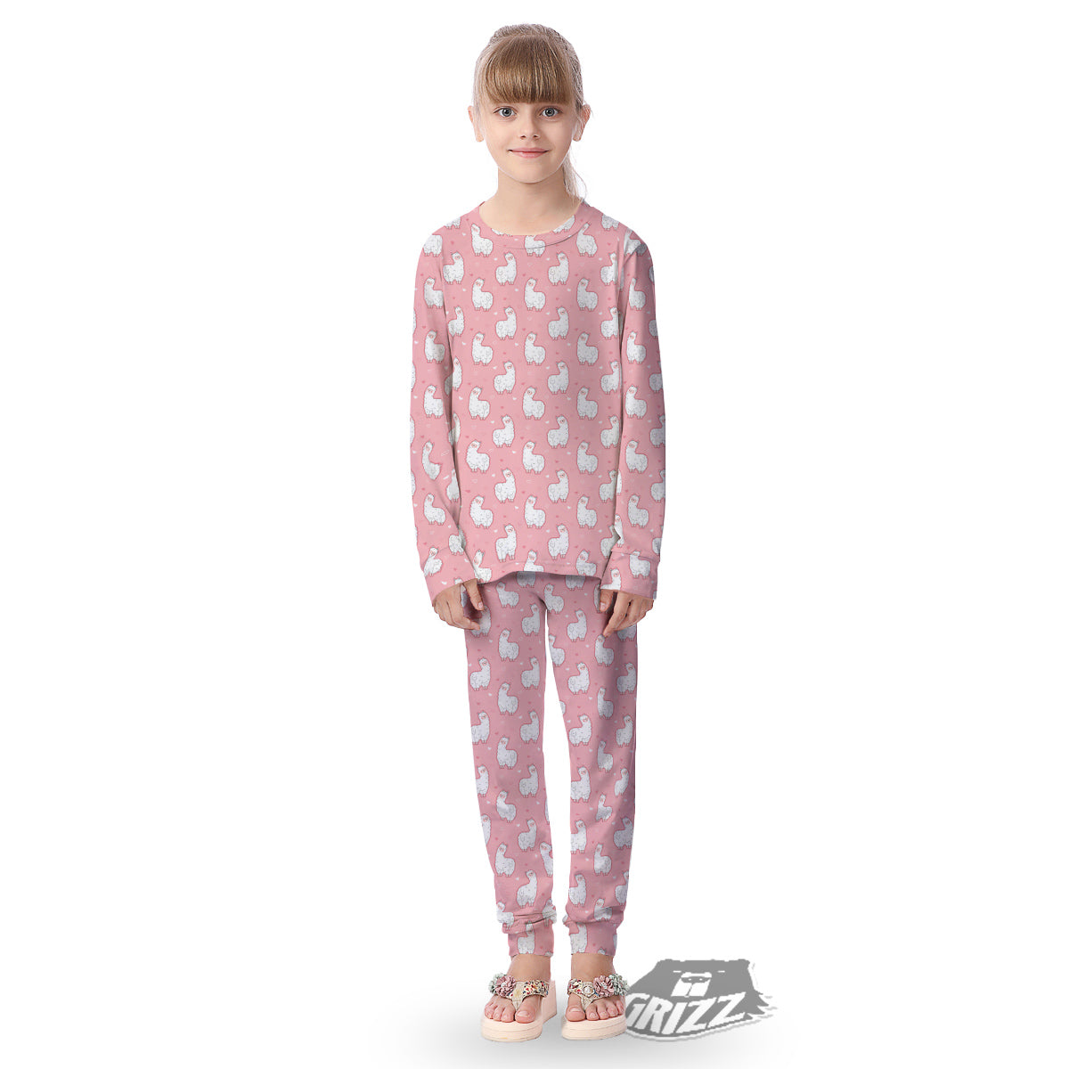 Llama Cute Pink Print Pattern Kid's Pajamas-grizzshop