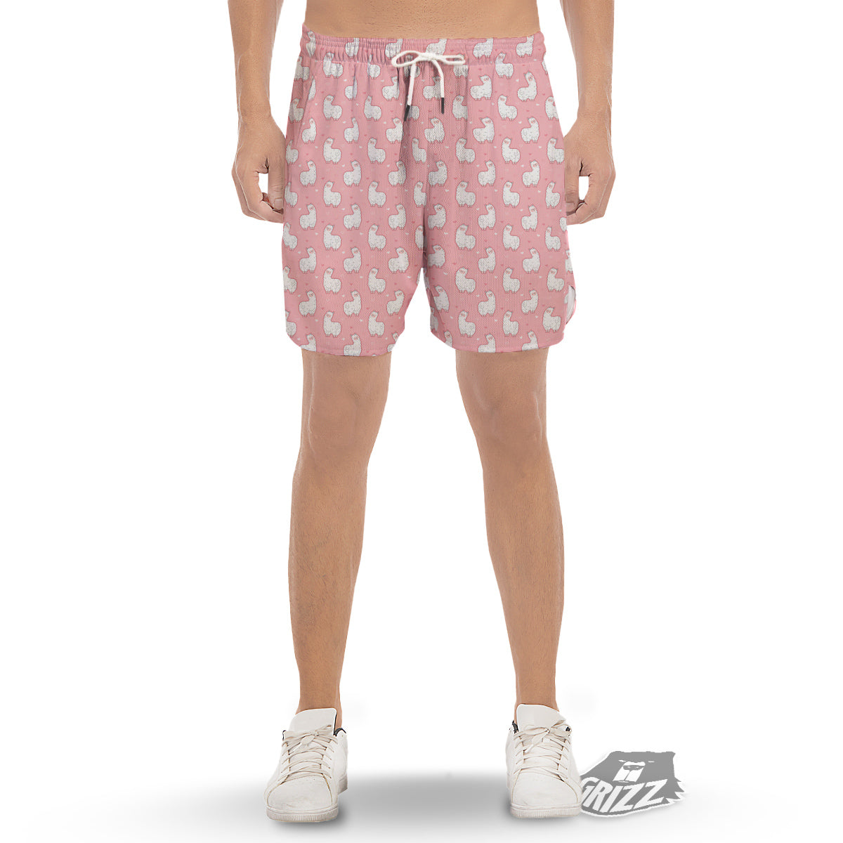 Llama Cute Pink Print Pattern Men's Gym Shorts-grizzshop